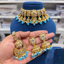 Hira Collections Kundan Stone Glamorous Pearl And Beads Choker Necklace Set