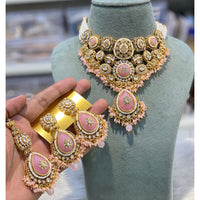 Hira Collections Kundan Stone Glamorous Pearl And Beads Choker Necklace Set
