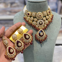 Hira Collections Kundan Stone Glamorous Pearl And Beads Choker Necklace Set
