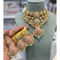 Hira Collections Kundan Stone Glamorous Pearl And Beads Choker Necklace Set