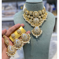 Hira Collections Kundan Stone Glamorous Pearl And Beads Choker Necklace Set