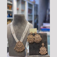 Hira Collections Elegant Crystal Stone Beads And Pearl Long Necklace Set