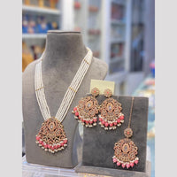 Hira Collections Elegant Crystal Stone Beads And Pearl Long Necklace Set