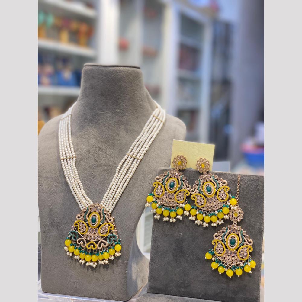 Hira Collections Elegant Crystal Stone Beads And Pearl Long Necklace Set