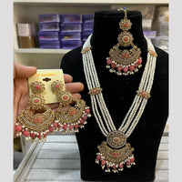 Hira Collections Elegant Crystal Stone Beads And Pearl Long Necklace Set