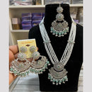 Hira Collections Elegant Crystal Stone Beads And Pearl Long Necklace Set