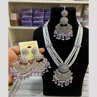 Hira Collections Elegant Crystal Stone Beads And Pearl Long Necklace Set