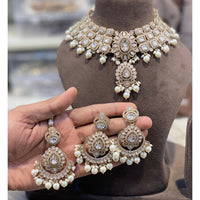 Hira Collections Heritage Style Pota Stone And Beads Choker Necklace Set