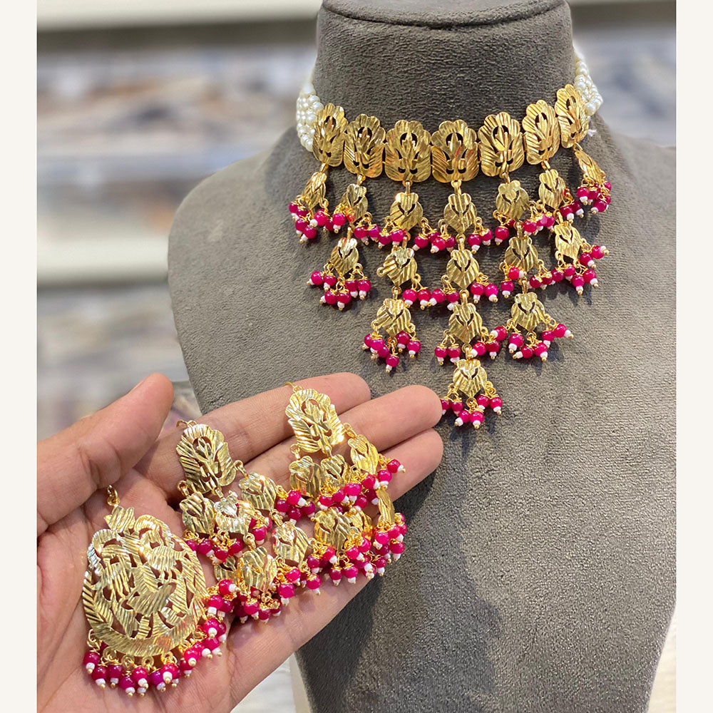 Hira Collections Exclusive Pearl And Beads Choker Necklace Set 