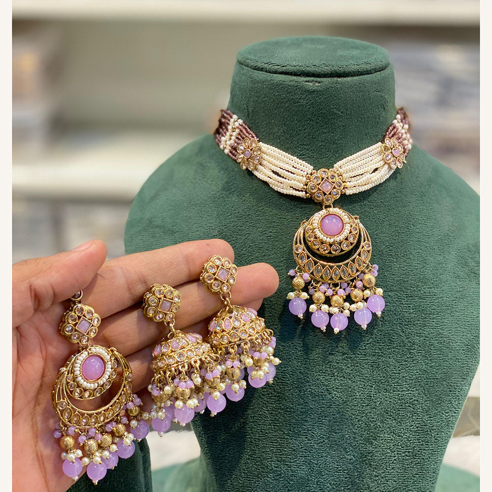 Hira Collections Exclusive Pota Stone Pearl And Beads Choker Necklace Set