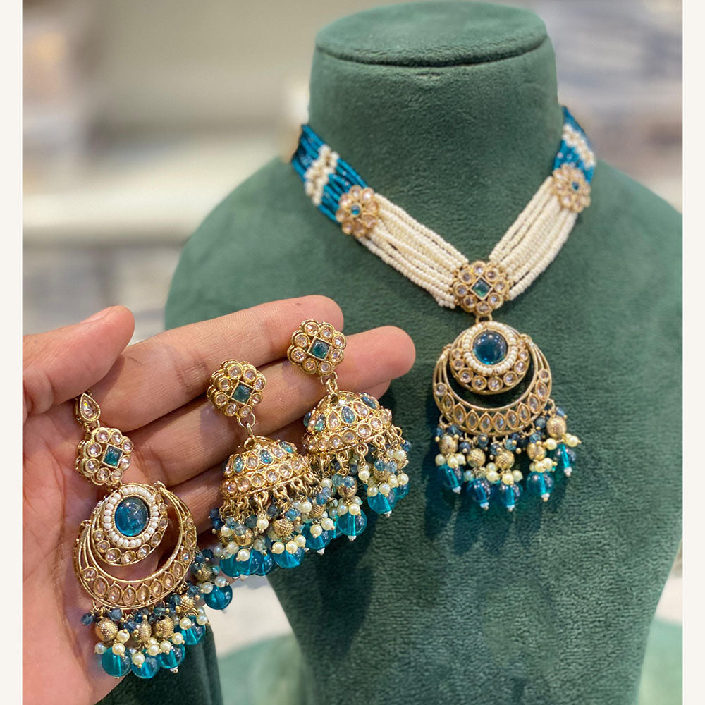 Hira Collections Exclusive Pota Stone Pearl And Beads Choker Necklace Set