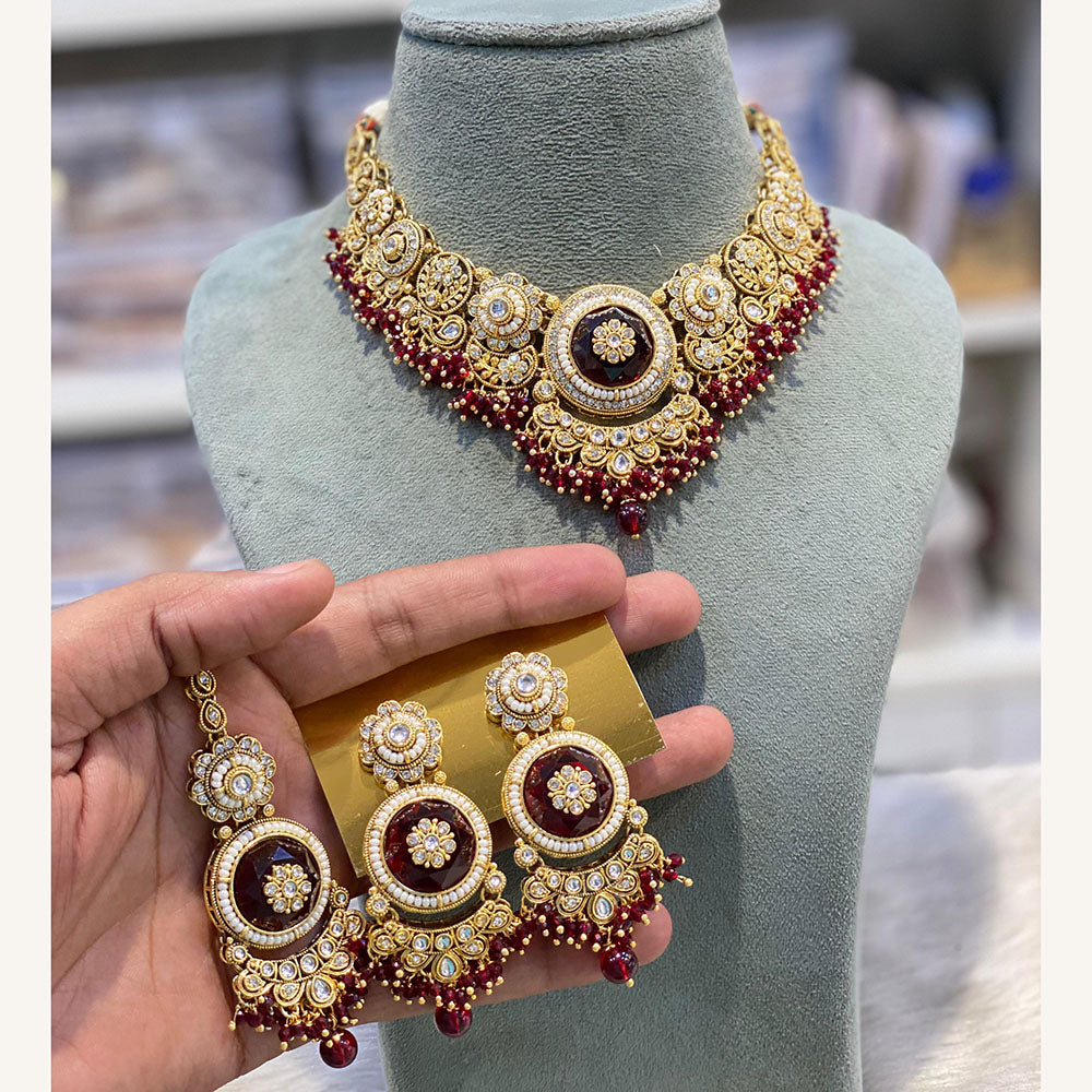 Hira Collections Exclusive Kundan Stone Pearl And Beads Choker Necklace Set
