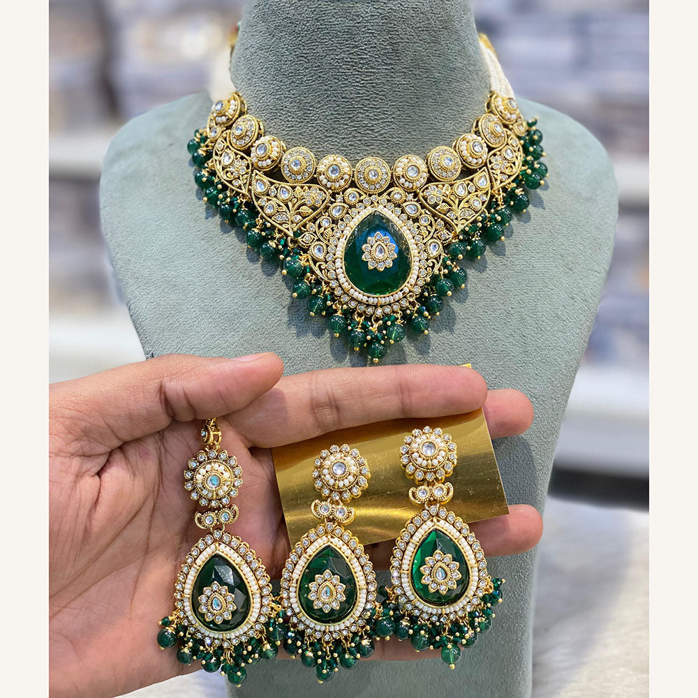 Hira Collections Exclusive Kundan Stone Pearl And Beads Choker Necklace Set