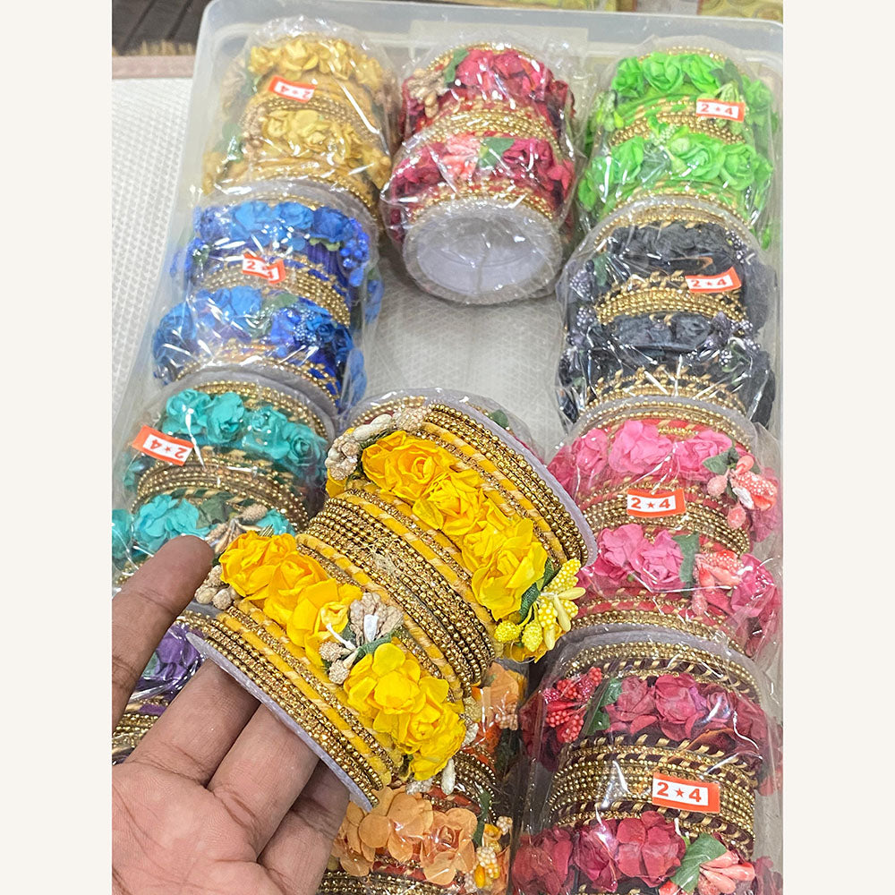 Hira Collections Designer Assorted Color Metal Pearl Bangle Set for Women (Pack of 12)