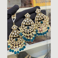 Hira Collections Royal Kundan Pearl And Beads Earrings With Elegant Maangtikka Set