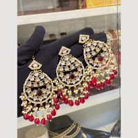 Hira Collections Royal Kundan Pearl And Beads Earrings With Elegant Maangtikka Set