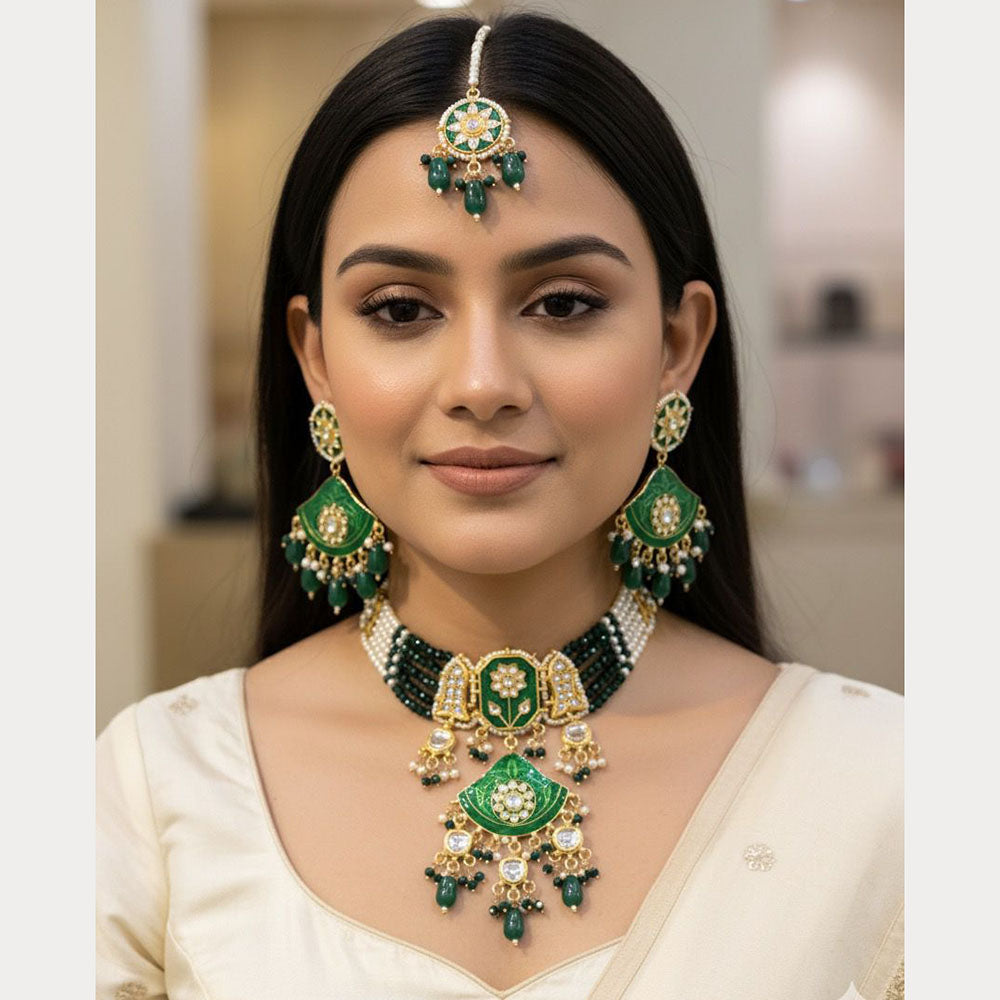 Hira Collections Traditional Kundan And Beads Meenakari Designer Choker Necklace Set