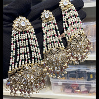 Hira Collections Royal Austrian Stone Pearl And Beads Earrings With Elegant Maangtikka Set
