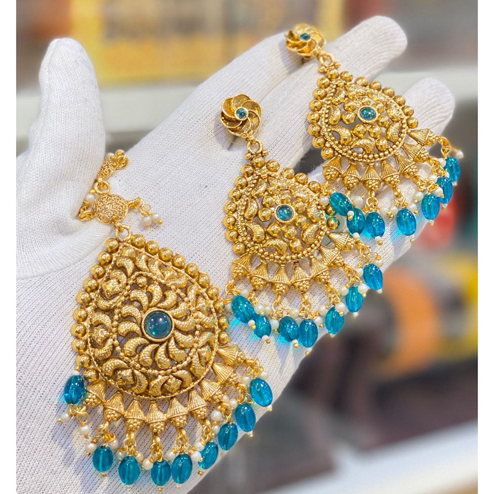 Hira Collections Royal Pota Stone And Beads Earrings With Elegant Maangtikka Set