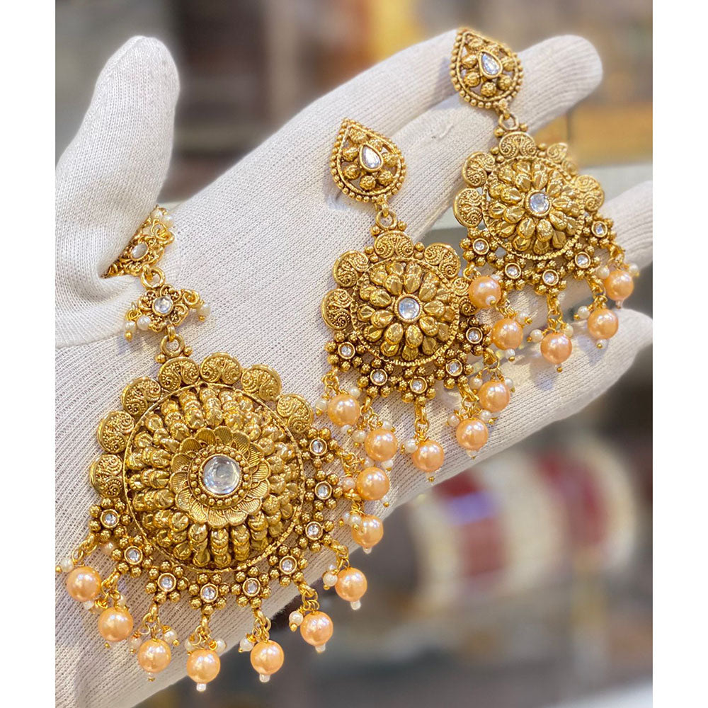 Hira Collections Royal Pota Stone And Beads Earrings With Elegant Maangtikka Set