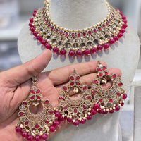 Hira Collections Crystal Stone And Beads Choker Necklace Set