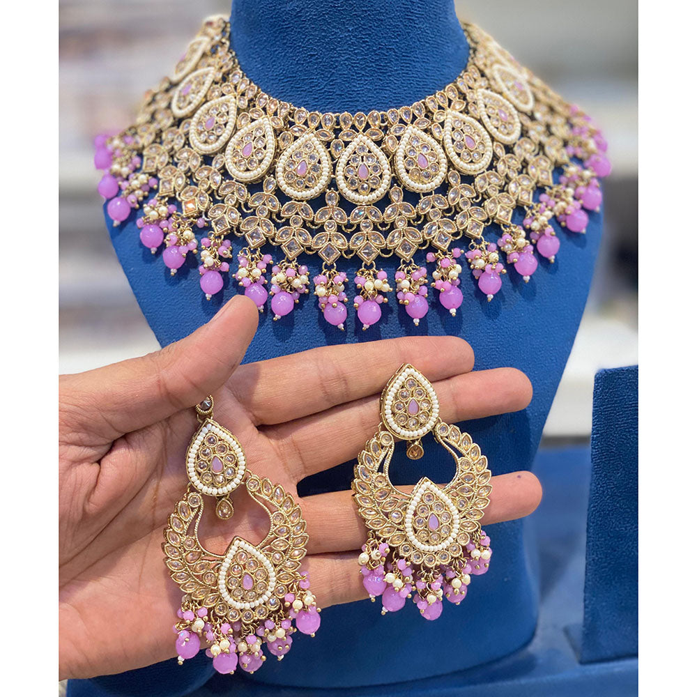 Hira Collections Crystal Stone And Beads Choker Necklace Set