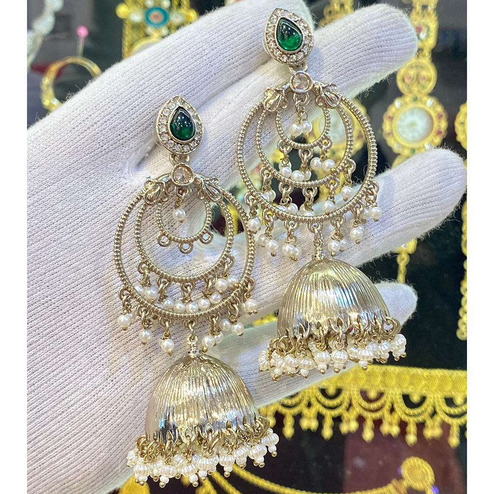Hira Collections Fashionable Pota Stone And Pearl Jhumki Earrings 