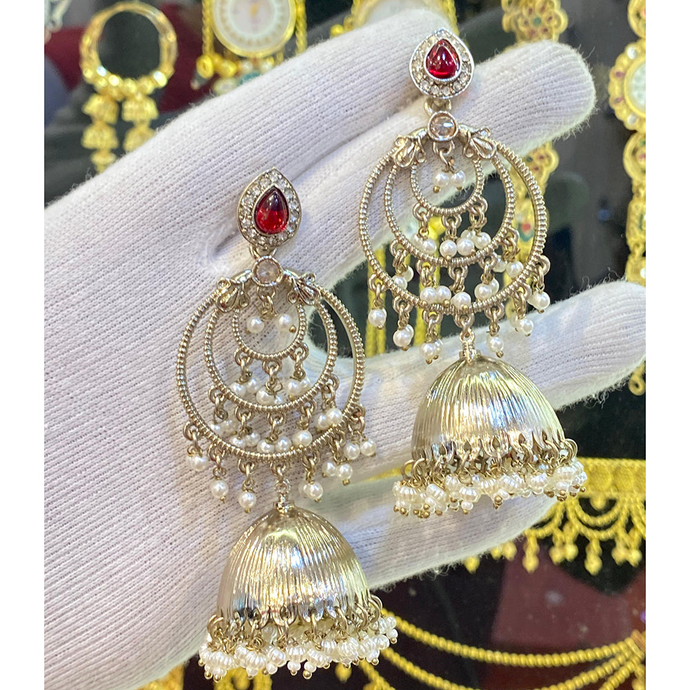 Hira Collections Fashionable Pota Stone And Pearl Jhumki Earrings