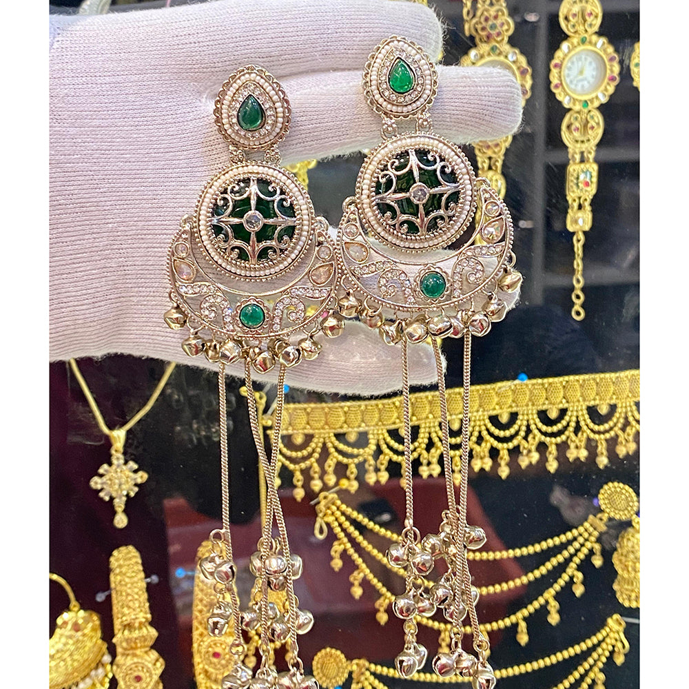 Hira Collections Ethnic Pota Stone And Ghungroo Kashmiri Dangler Earrings