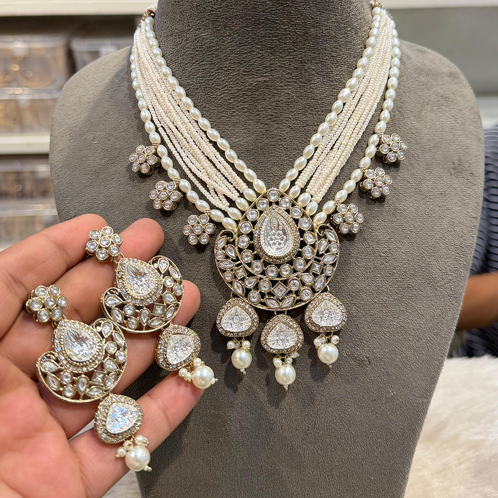 Hira Collections Traditional Kundan Stone Pearl And Beaded Necklace Set