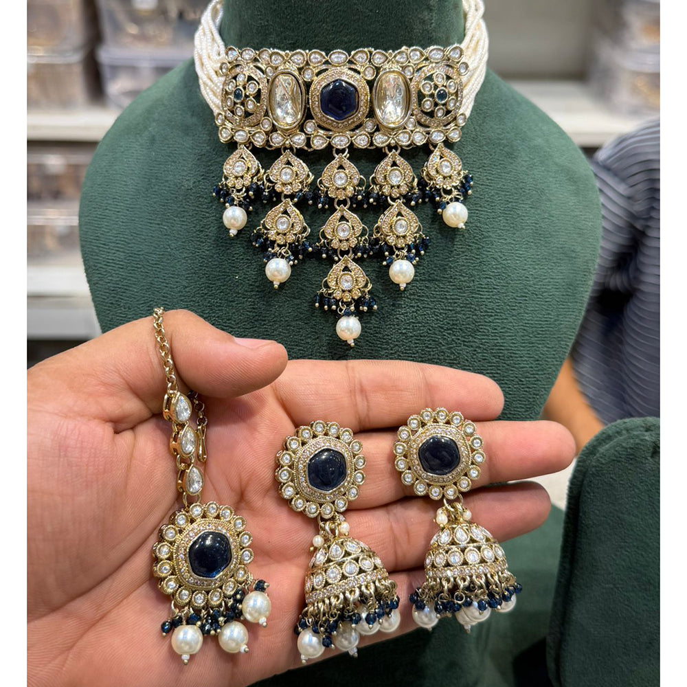 Hira Collections Traditional Kundan Stone Pearl And Beaded Choker Necklace Set