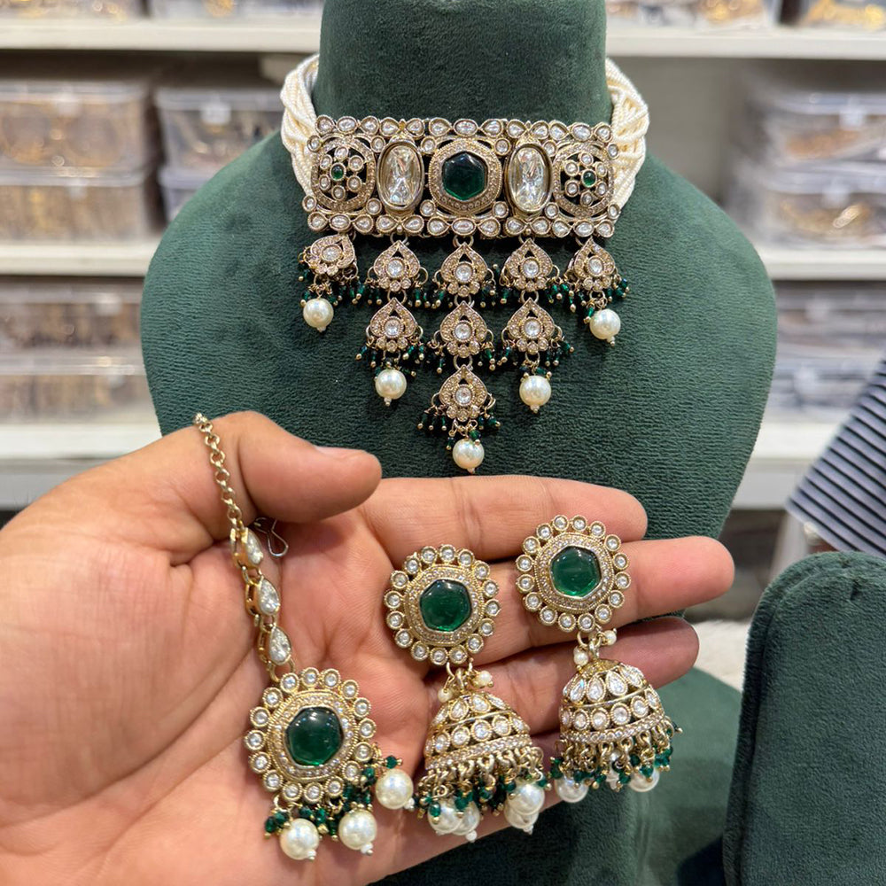 Hira Collections Traditional Kundan Stone Pearl And Beaded Choker Necklace Set