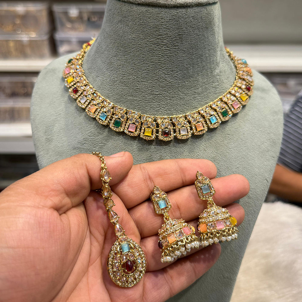 Hira Collections Traditional Crystal Stone And Pearl Necklace Set