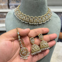 Hira Collections Traditional Crystal Stone And Pearl Necklace Set
