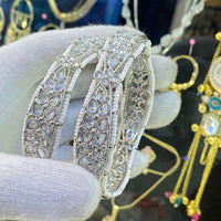 Hira Collections Crystal Stone And Austrian Stone Pearl Bangles Set