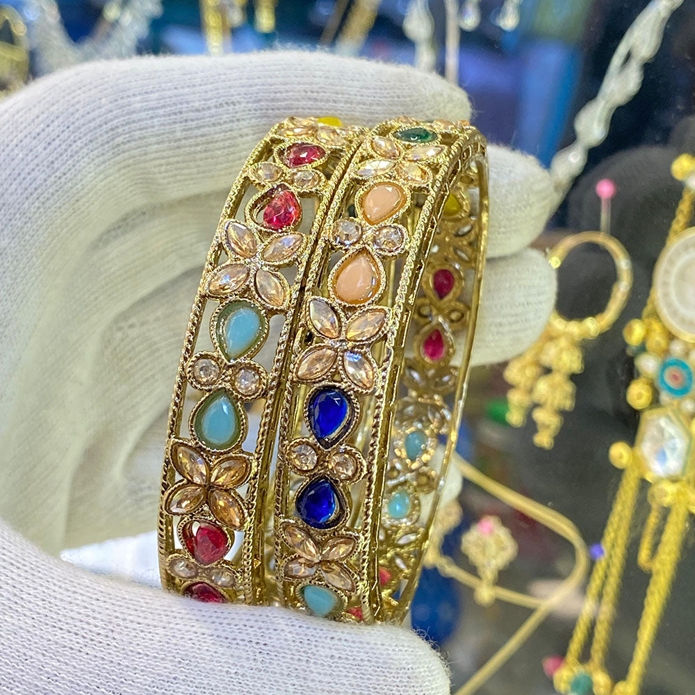 Hira Collections Cryatal Stone And Pota Stone Pearl Bangles Set for Women