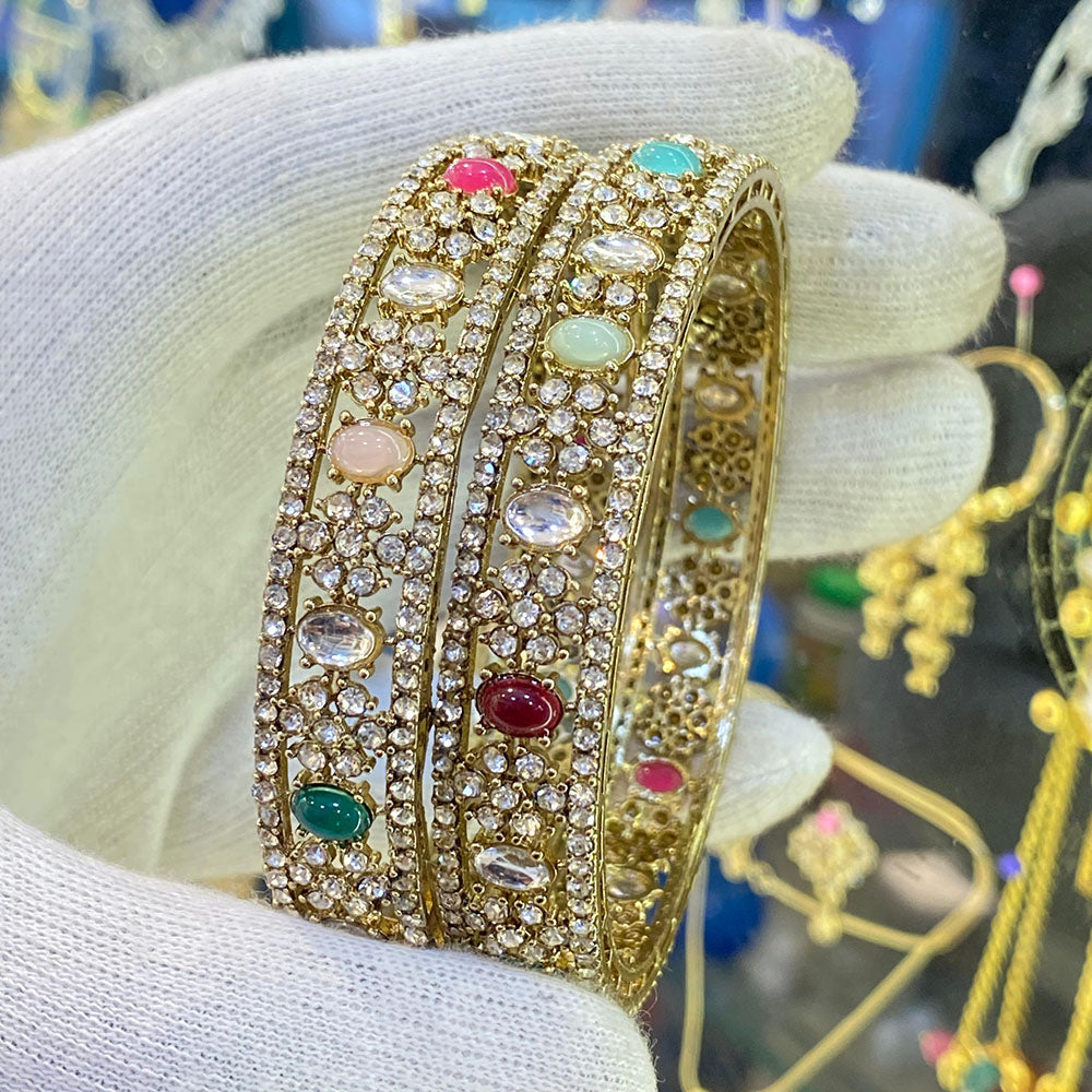Hira Collections Pota Stone And Austrian Stone Bangles Set for Women