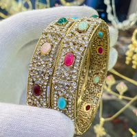 Hira Collections Pota Stone And Austrian Stone Bangles Set for Women