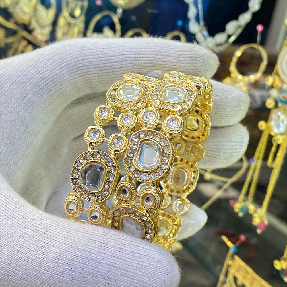 Hira Collections Kundan Stone And Austrian Stone Bangles Set