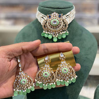 Hira Collections Luxury Kundan Stone Pearl And Beads Meenakari Choker Necklace Set