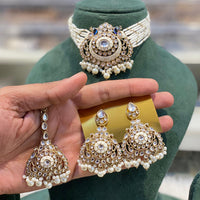 Hira Collections Luxury Kundan Stone Pearl And Beads Meenakari Choker Necklace Set