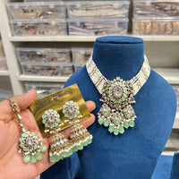 Hira Collections Luxury Kundan Stone Pearl And Beads Meenakari Choker Necklace Set