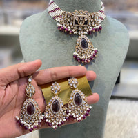 Hira Collections Traditional Kundan Stone Pearl And Beaded Choker Necklace Set