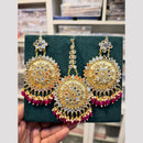 Hira Collections Gold Plated Mirror Pearl And Beads Dangler Earrings With Maang Tikka