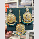 Hira Collections Gold Plated Mirror Pearl And Beads Dangler Earrings With Maang Tikka