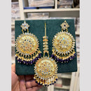 Hira Collections Gold Plated Mirror Pearl And Beads Dangler Earrings With Maang Tikka