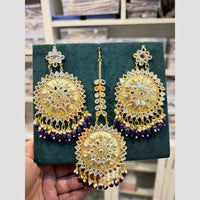 Hira Collections Gold Plated Mirror Pearl And Beads Dangler Earrings With Maang Tikka
