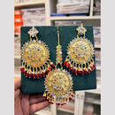 Hira Collections Gold Plated Mirror Pearl And Beads Dangler Earrings With Maang Tikka