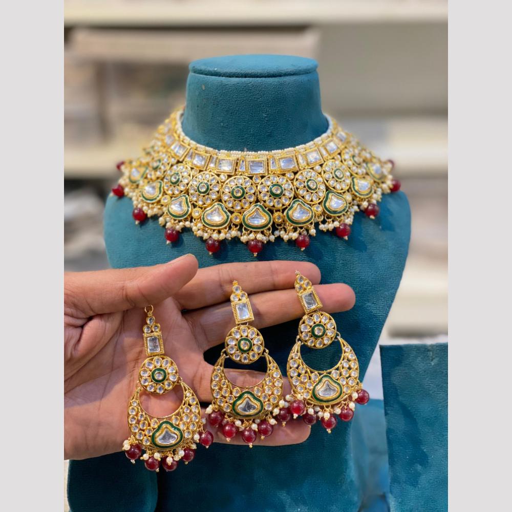 Hira Collection Glamorous Polki Kundan And Pearl Choker Necklace Set