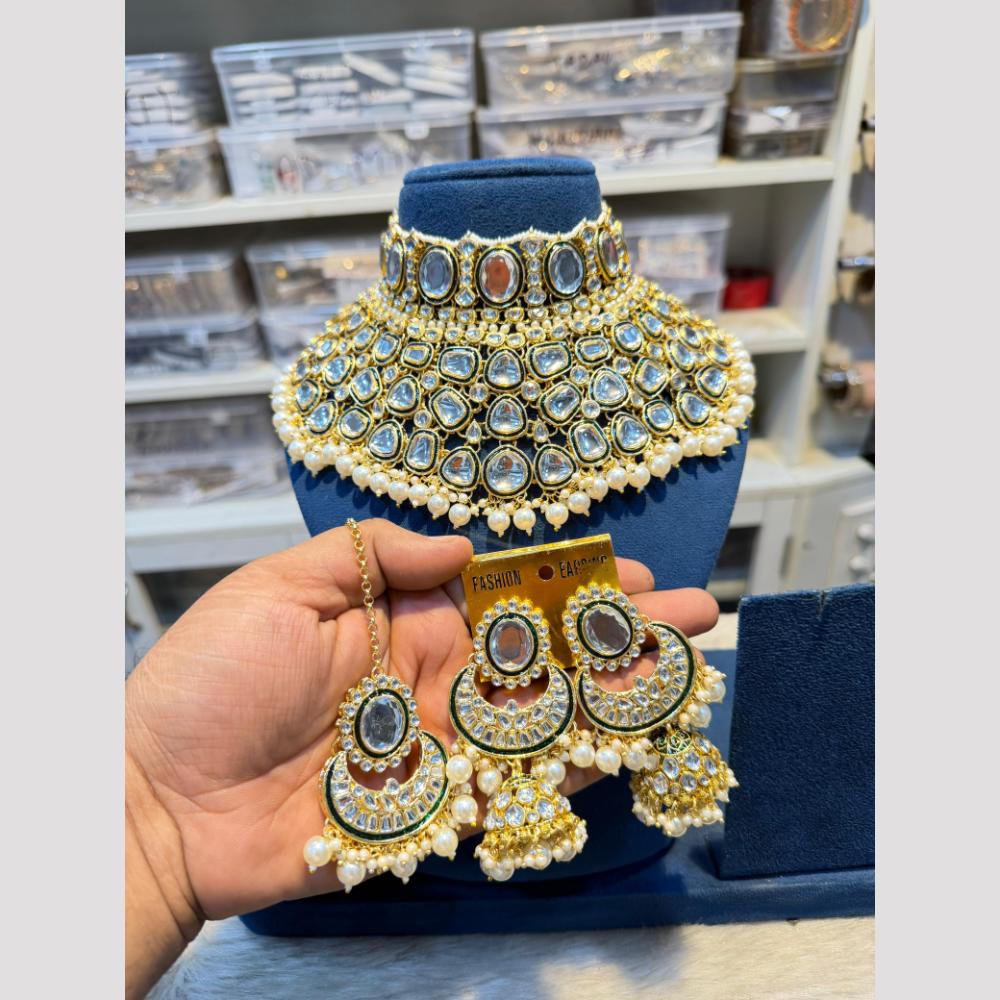Hira Collection Glamorous Polki Kundan And Pearl Choker Necklace Set